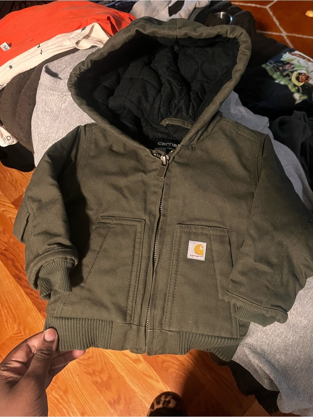 Carhartt Kids Olive Hooded Quilted Jacket